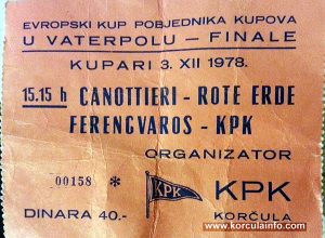 Finals, LEN Cup Winners' Cup , KPK - Ferencváros, 1978 (ticket) / Finale kupa pobjednika kupova Europe 1978