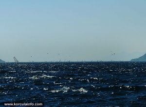 Windsurfers and Kitesurfers in the Channel (viewed from Mandrač)