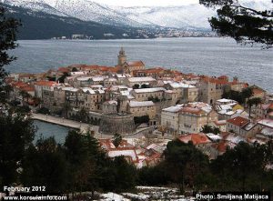 Snow in Korcula Old Town - panorama (2012)