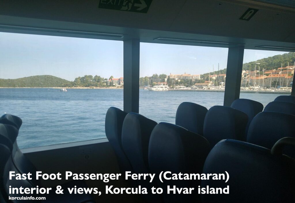 Catamaran by Krilo or TP Line, interior & views @ fast foot passenger ferry on the route from Korcula to Hvar island